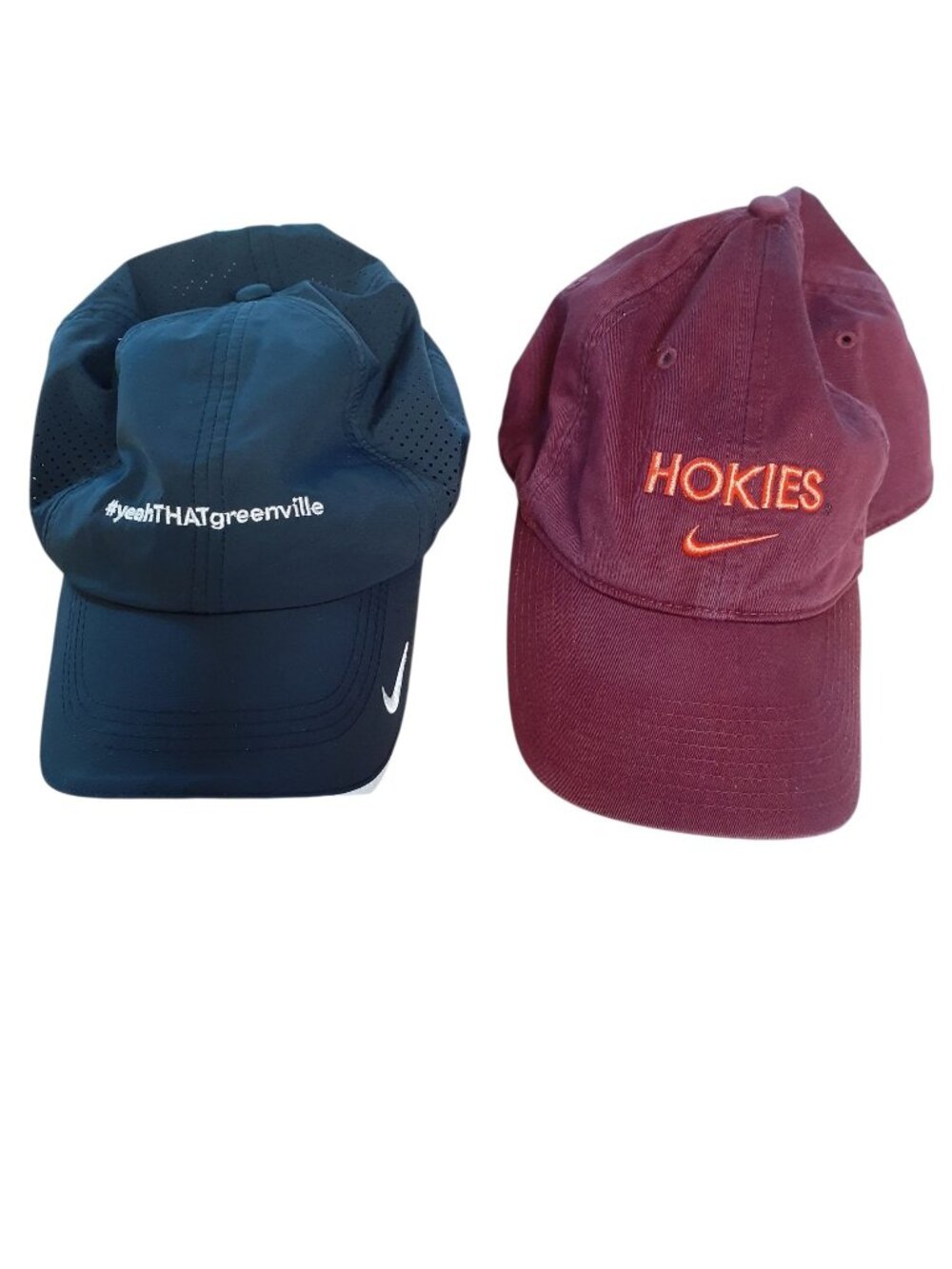 Set of 2 Nike Mens One Size Fits Most Black Maroon Embroidred Text Baseball Cap